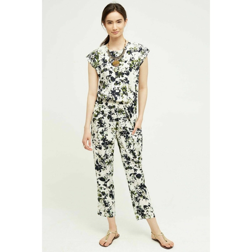 New Anthropologie Ranna Gill Silky Floral Aida Embroidered Jumpsuit small